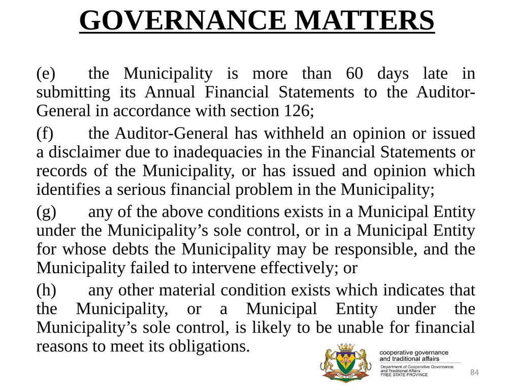 1 PORFOLIO COMMITTEE ON COOPERATIVE GOVERNANCE AND - slide 84 of 103