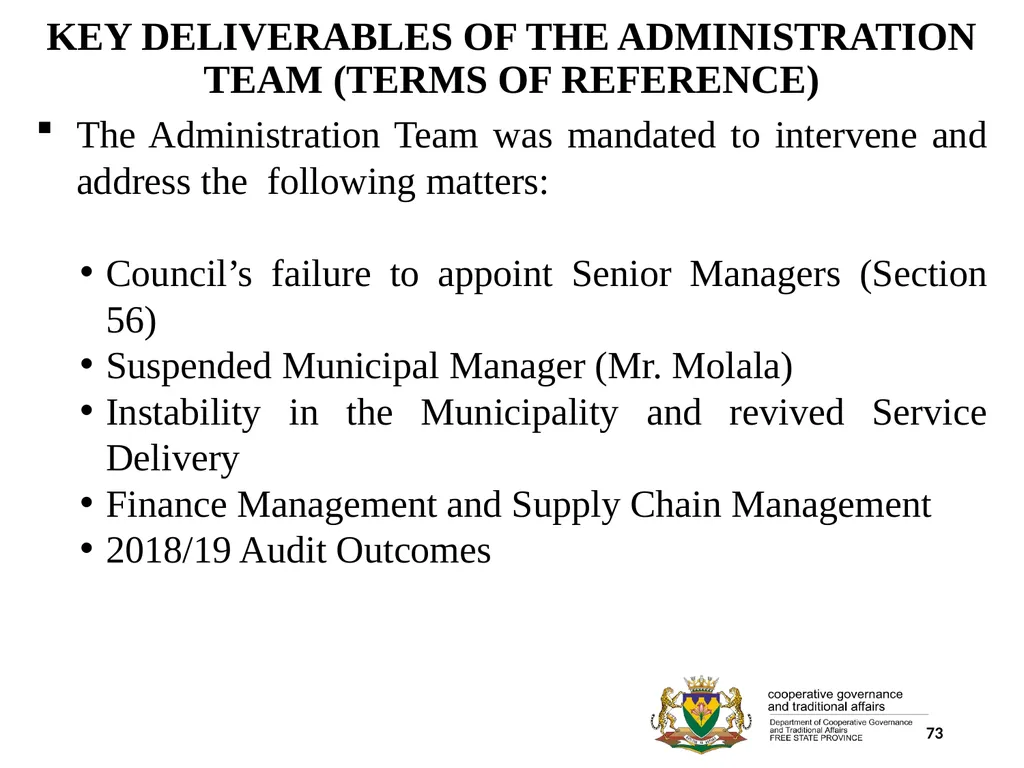 1 PORFOLIO COMMITTEE ON COOPERATIVE GOVERNANCE AND - slide 73 of 103