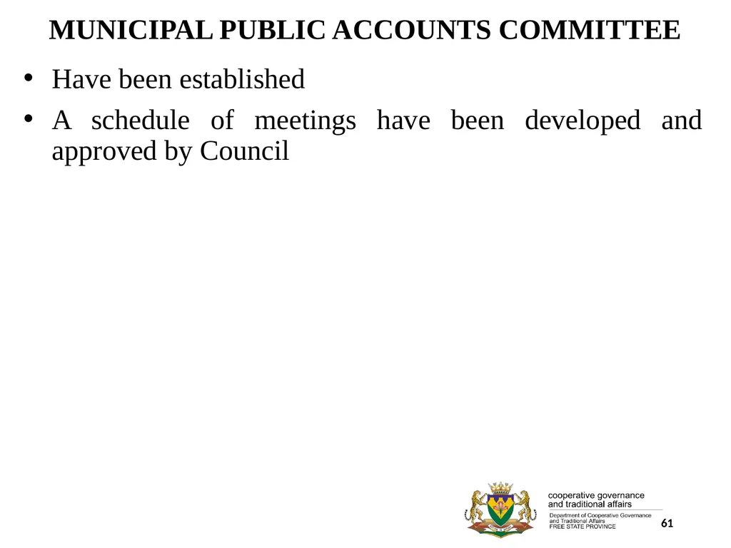 1 PORFOLIO COMMITTEE ON COOPERATIVE GOVERNANCE AND - slide 61 of 103