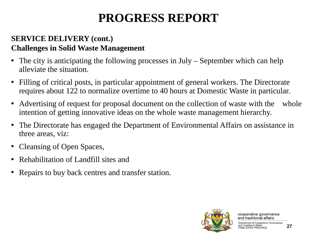 1 PORFOLIO COMMITTEE ON COOPERATIVE GOVERNANCE AND - slide 27 of 103