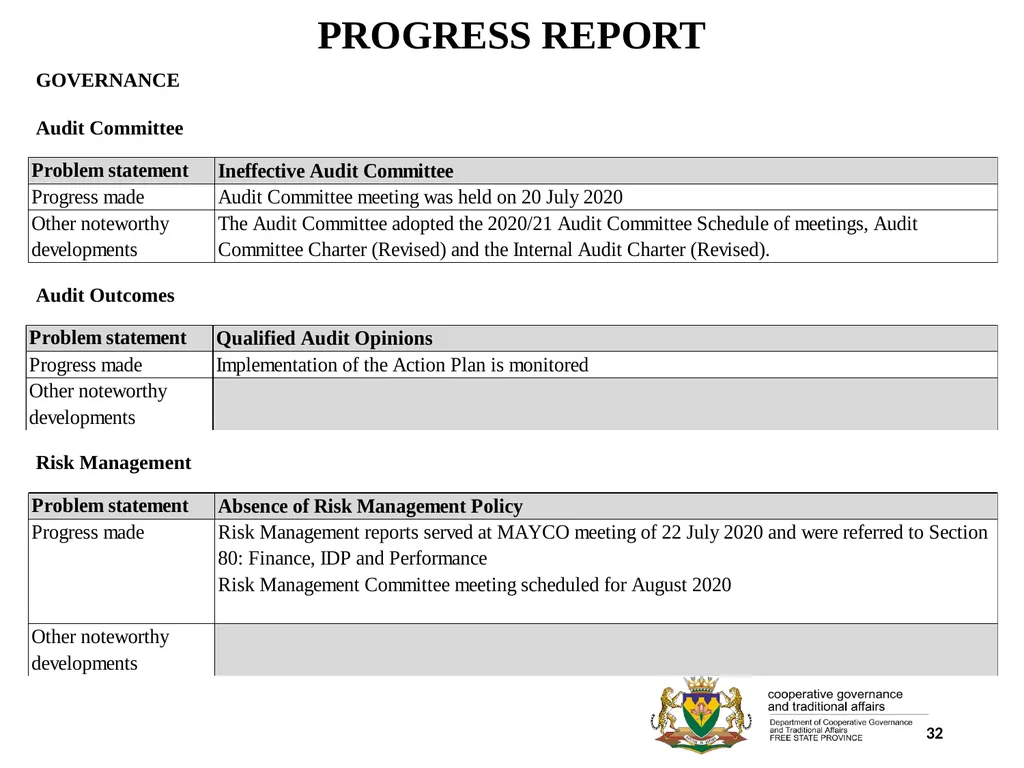 1 PORFOLIO COMMITTEE ON COOPERATIVE GOVERNANCE AND - slide 32 of 103