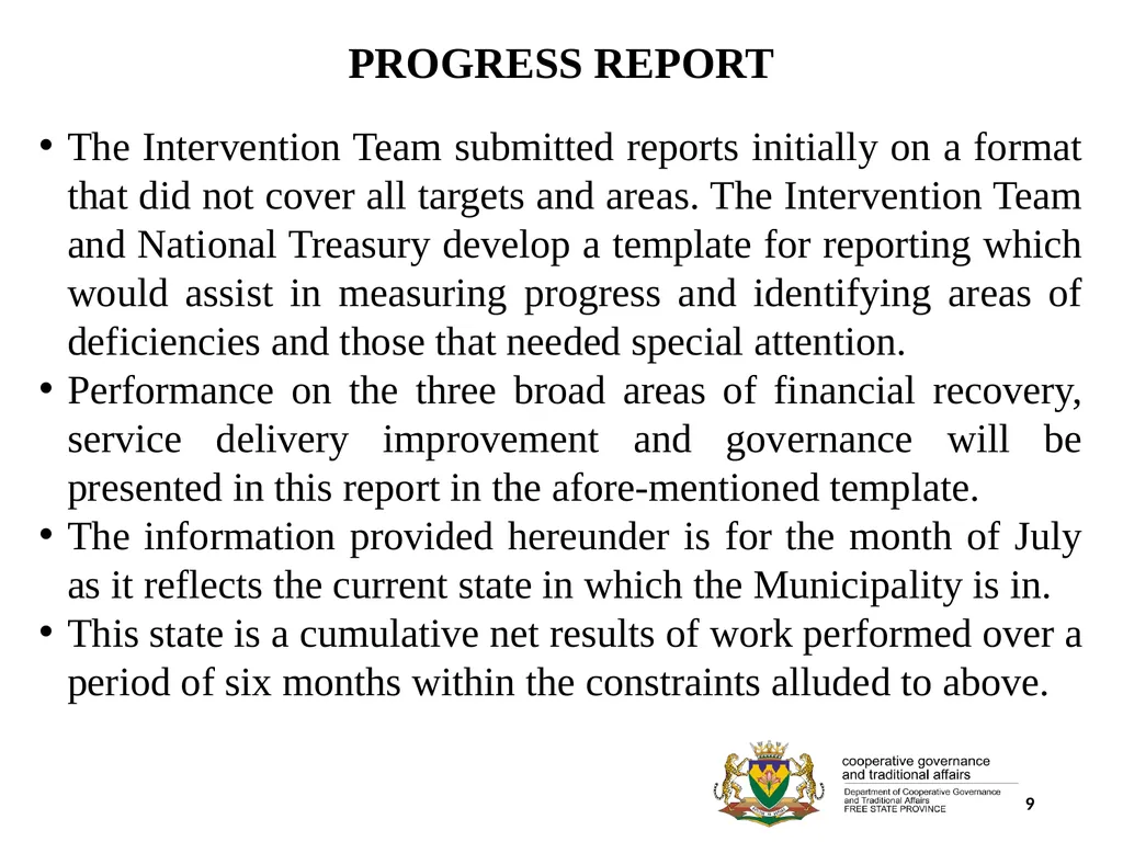 1 PORFOLIO COMMITTEE ON COOPERATIVE GOVERNANCE AND - slide 9 of 103