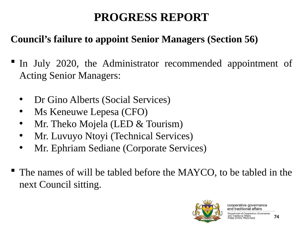 1 PORFOLIO COMMITTEE ON COOPERATIVE GOVERNANCE AND - slide 74 of 103
