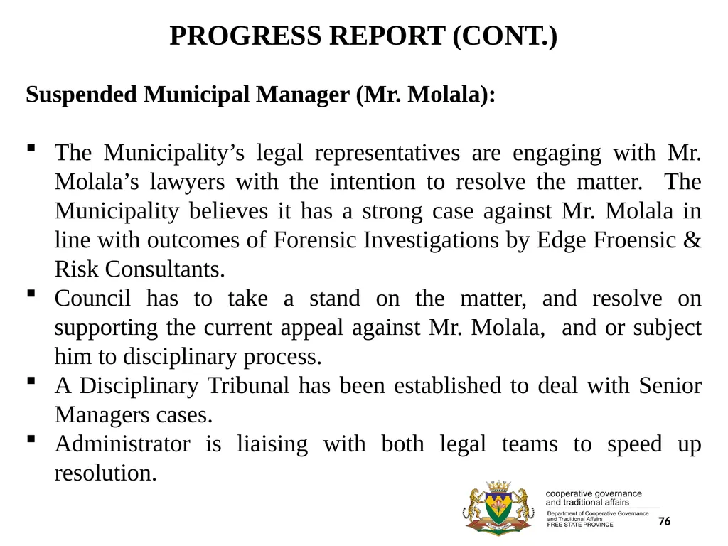 1 PORFOLIO COMMITTEE ON COOPERATIVE GOVERNANCE AND - slide 76 of 103