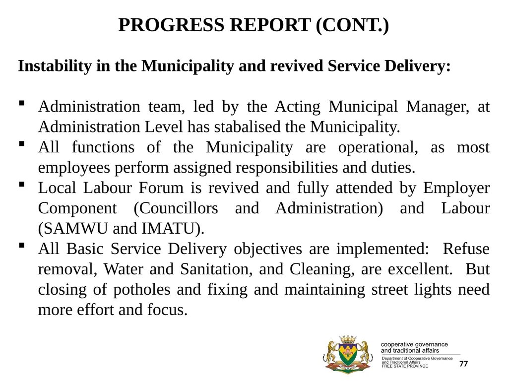 1 PORFOLIO COMMITTEE ON COOPERATIVE GOVERNANCE AND - slide 77 of 103