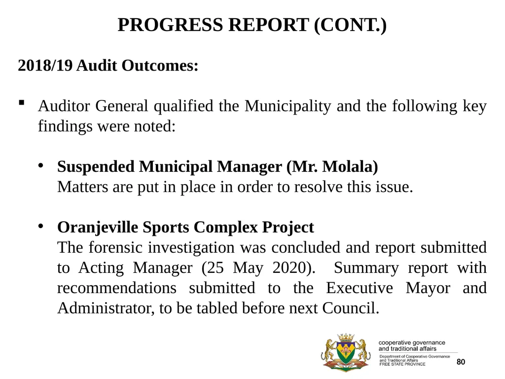 1 PORFOLIO COMMITTEE ON COOPERATIVE GOVERNANCE AND - slide 80 of 103