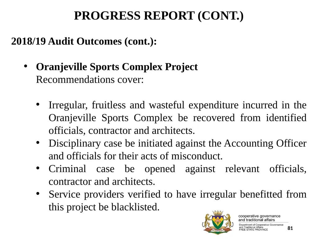 1 PORFOLIO COMMITTEE ON COOPERATIVE GOVERNANCE AND - slide 81 of 103