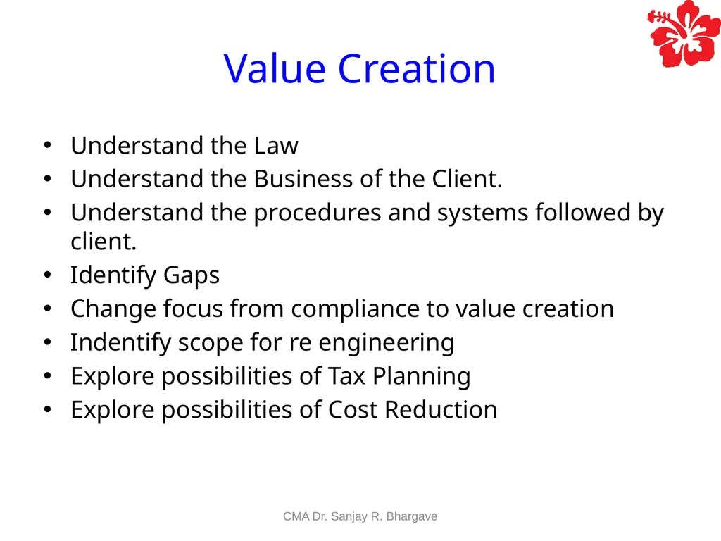 Compiled by CMA Dr. Sanjay R. Bhargave. Value - slide 16 of 23