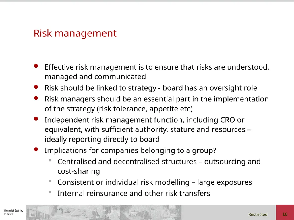 Corporate Governance in a Group Context Regional - slide 16 of 20