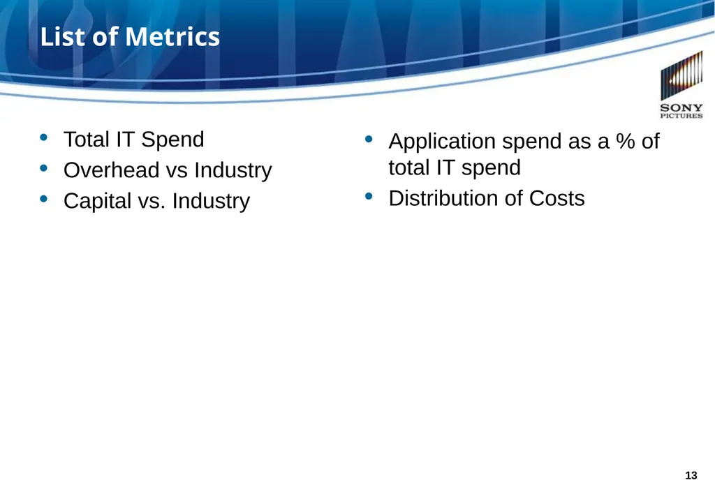 SONY PICTURES ENTERTAINMENT Measuring IT Value at - slide 13 of 13