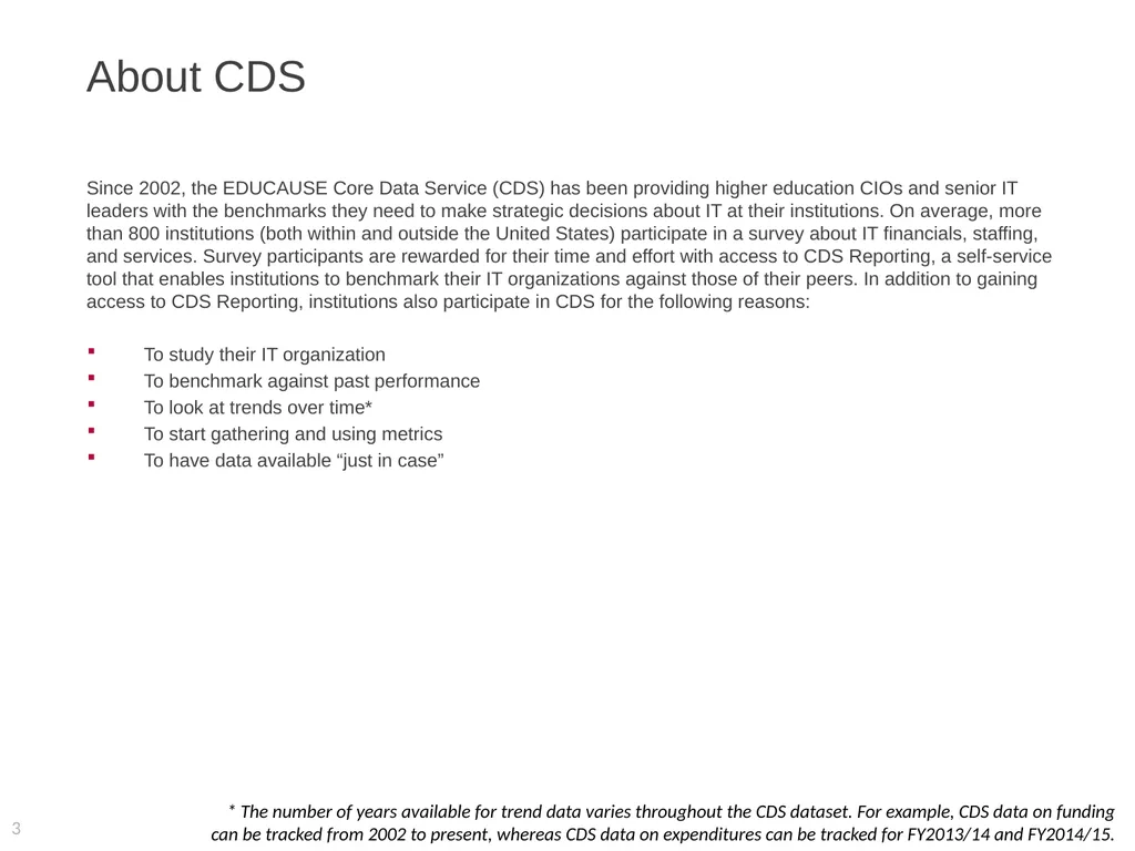 2015 EDUCAUSE Core Data Service (CDS) Benchmarking - slide 3 of 53