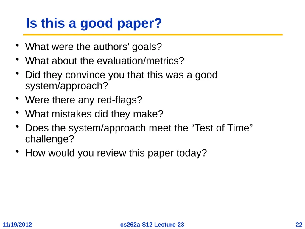 EECS 262a Advanced Topics in Computer Systems - slide 22 of 54