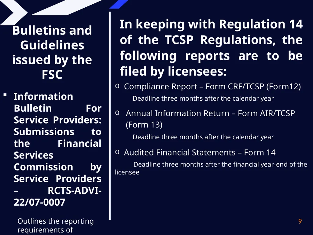 TRUST AND CORPORATE SERVICES PROVIDERS - slide 9 of 15