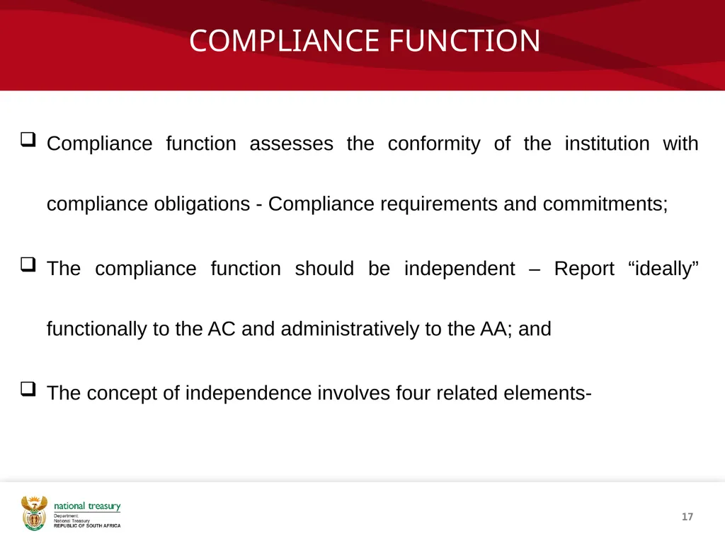 COMPLIANCE MANAGEMENT FRAMEWORK Presenter: Sandiso - slide 17 of 27