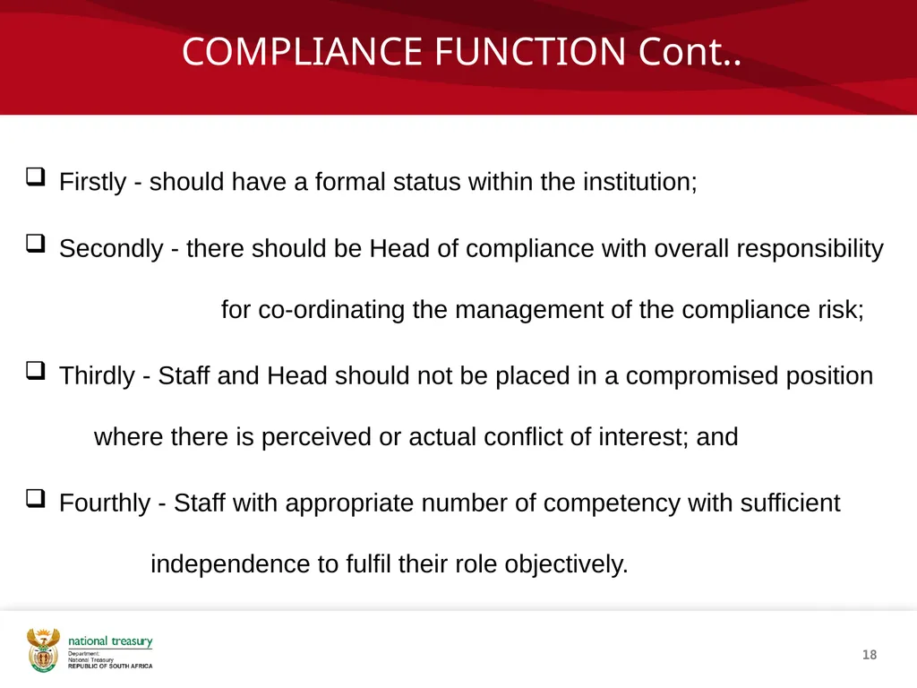 COMPLIANCE MANAGEMENT FRAMEWORK Presenter: Sandiso - slide 18 of 27