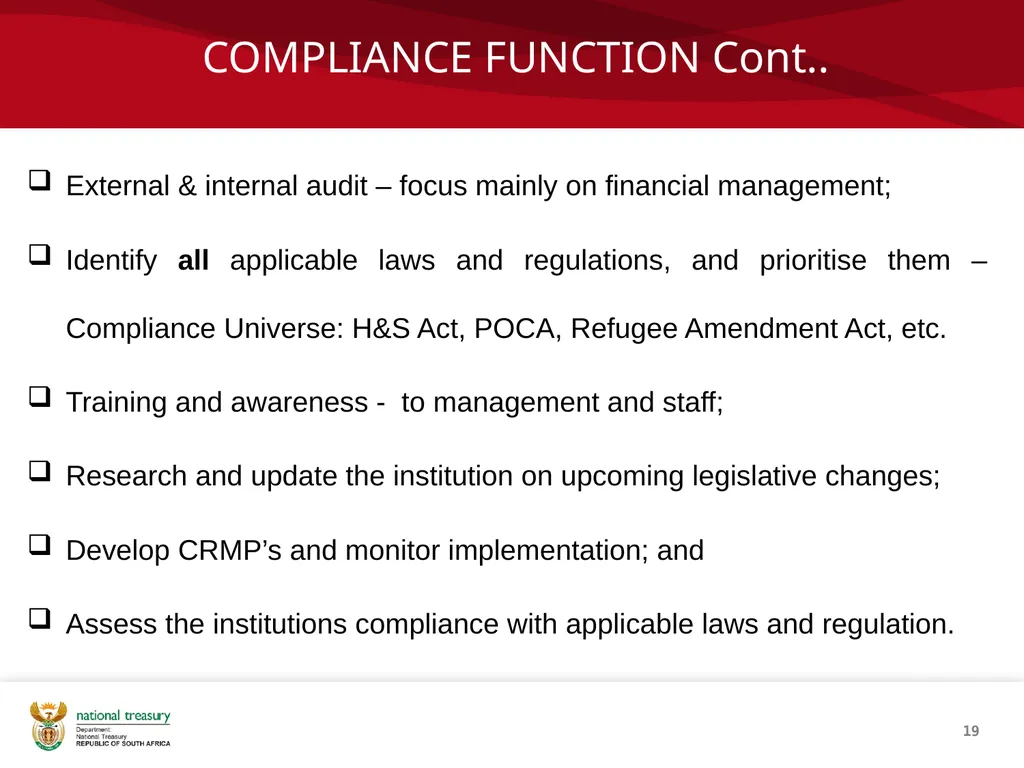 COMPLIANCE MANAGEMENT FRAMEWORK Presenter: Sandiso - slide 19 of 27