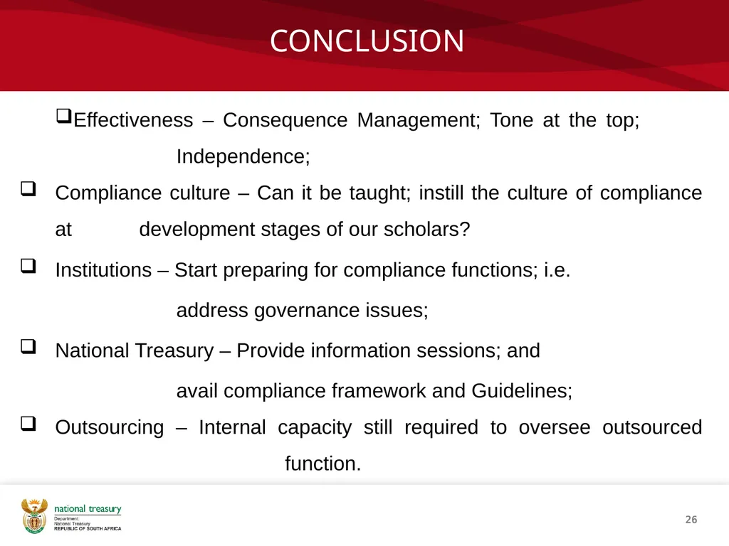 COMPLIANCE MANAGEMENT FRAMEWORK Presenter: Sandiso - slide 26 of 27