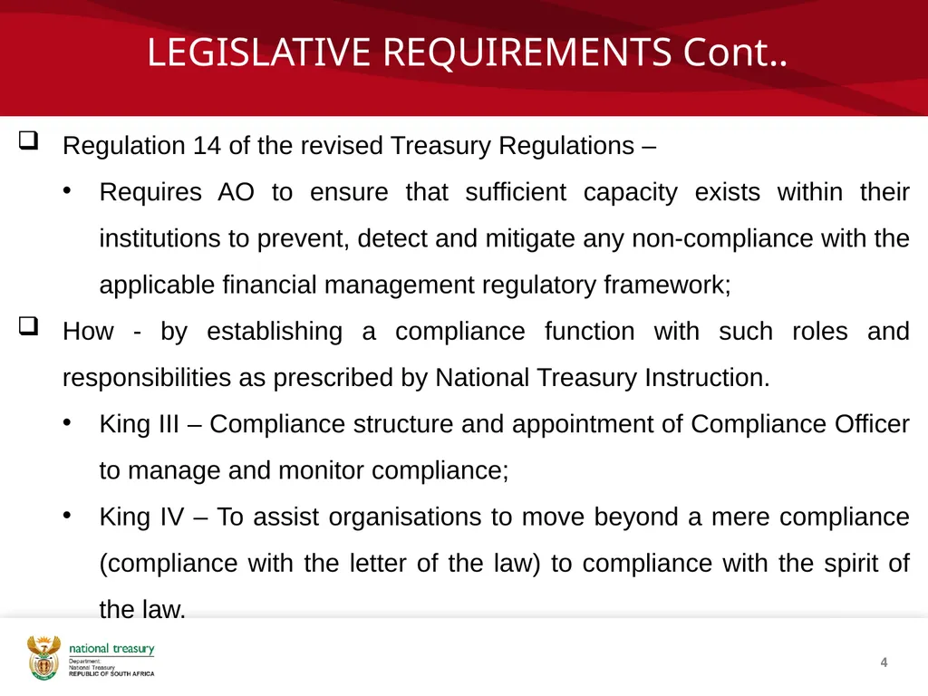 COMPLIANCE MANAGEMENT FRAMEWORK Presenter: Sandiso - slide 4 of 27
