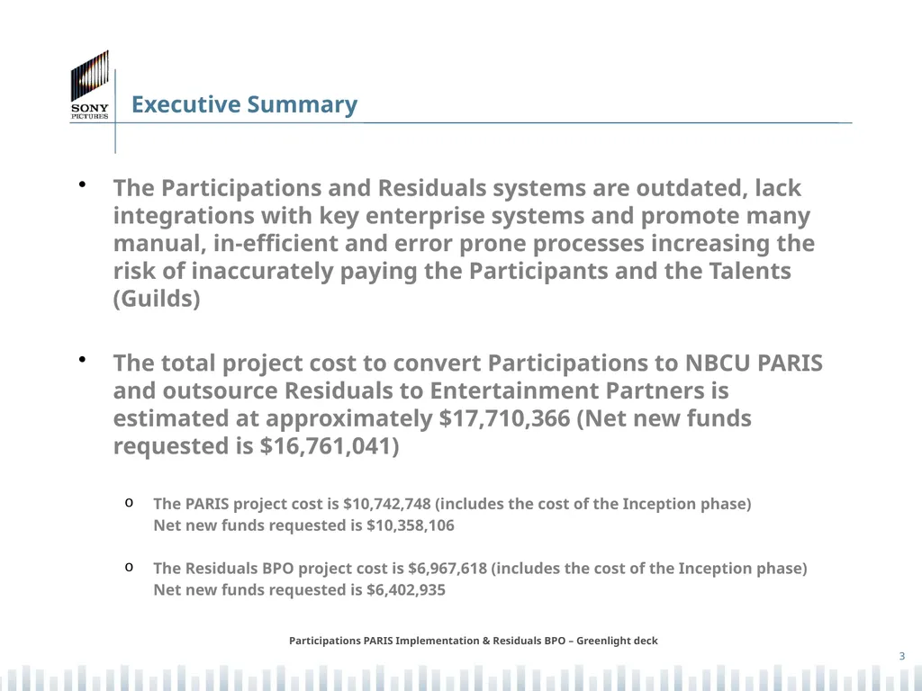 Participations PARIS Implementation & Residuals - slide 3 of 25