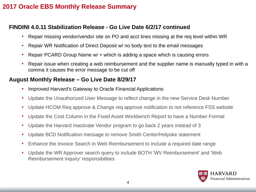 2017 Oracle EBS Monthly Release Summary 1 January - slide 4 of 7