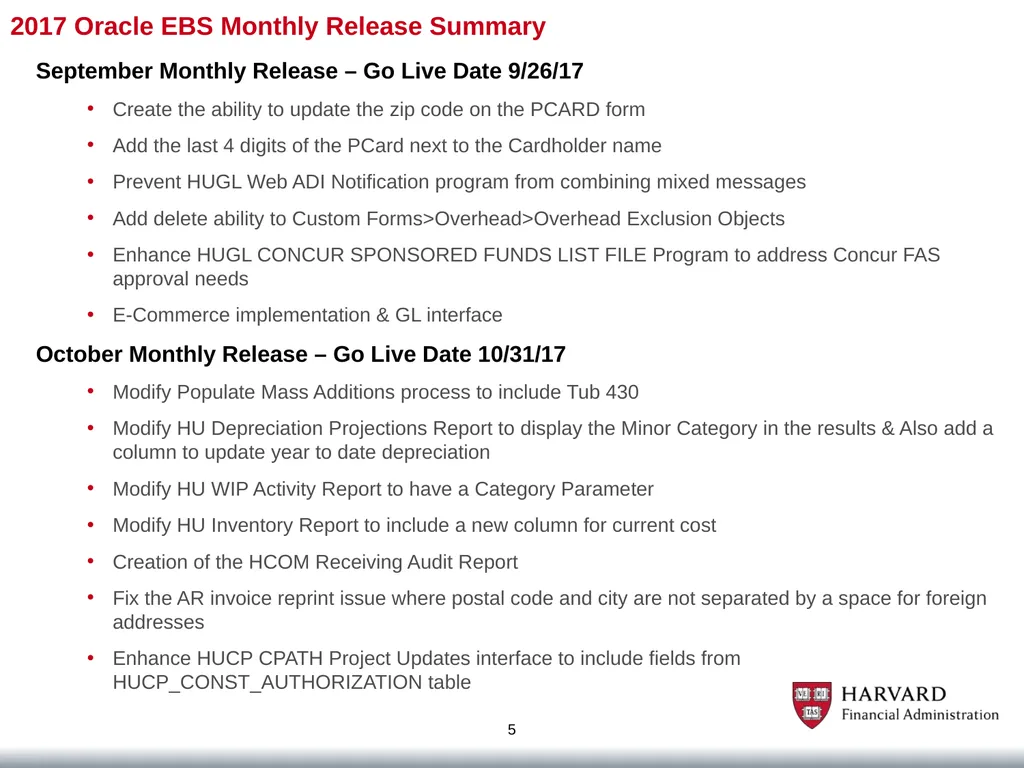2017 Oracle EBS Monthly Release Summary 1 January - slide 5 of 7