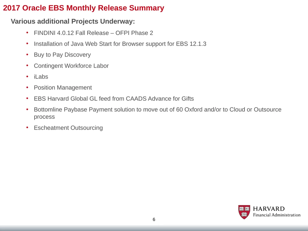 2017 Oracle EBS Monthly Release Summary 1 January - slide 6 of 7