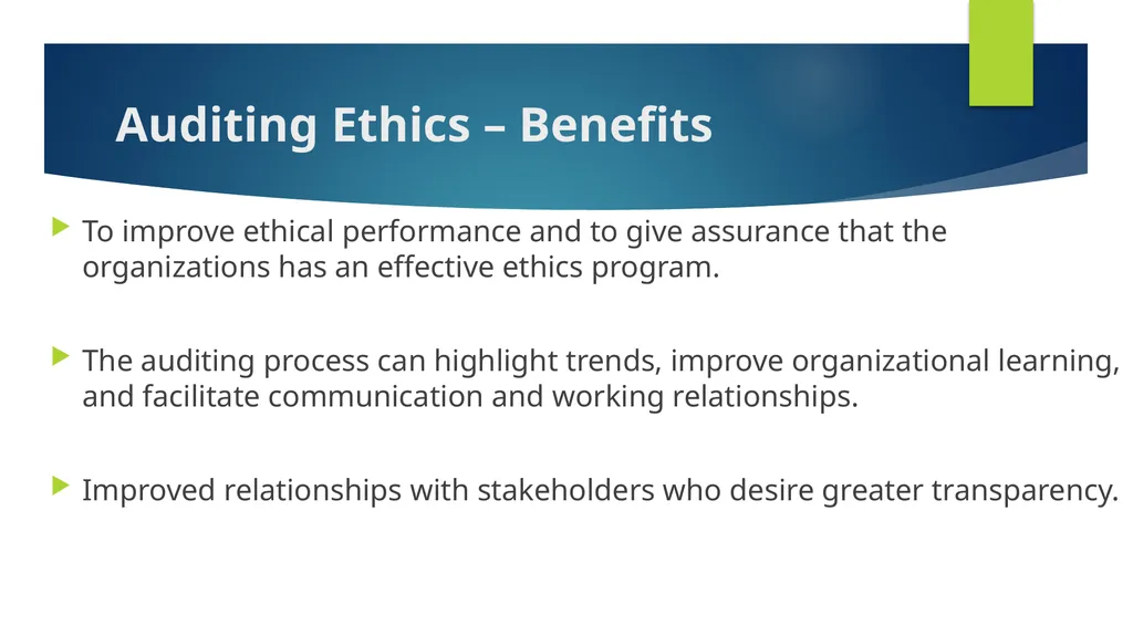 Ethics and Internal Audit-the critical link- - slide 45 of 52
