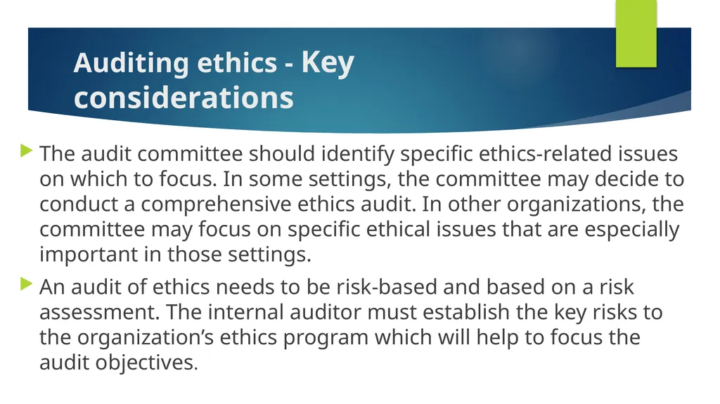 Ethics and Internal Audit-the critical link- - slide 41 of 52