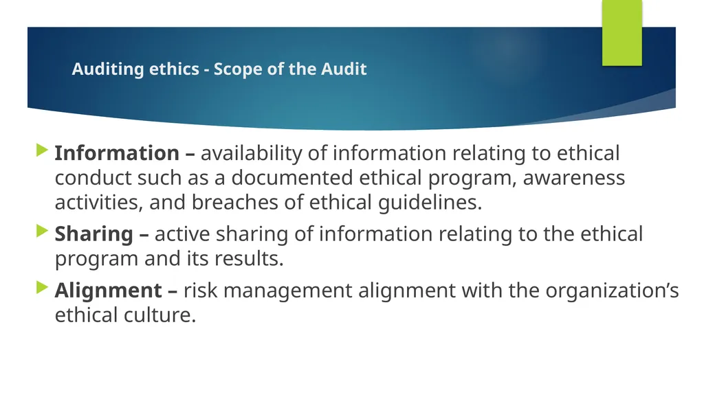 Ethics and Internal Audit-the critical link- - slide 43 of 52