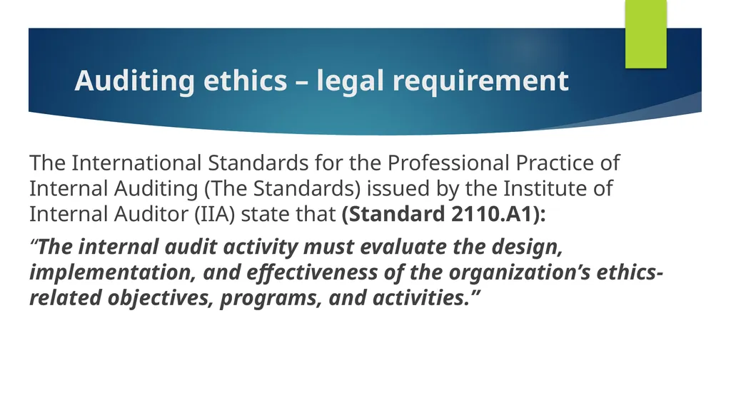 Ethics and Internal Audit-the critical link- - slide 34 of 52