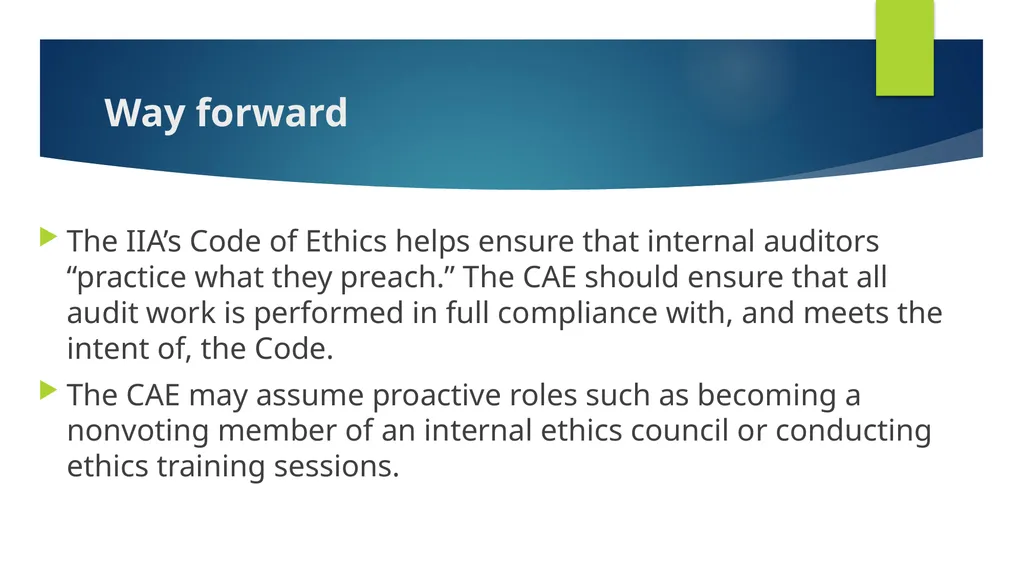 Ethics and Internal Audit-the critical link- - slide 47 of 52