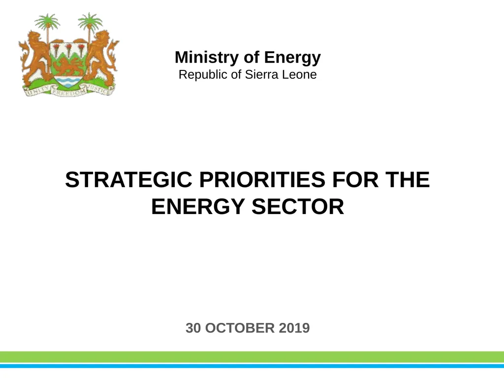 30 OCTOBER 2019 Ministry of Energy Republic of