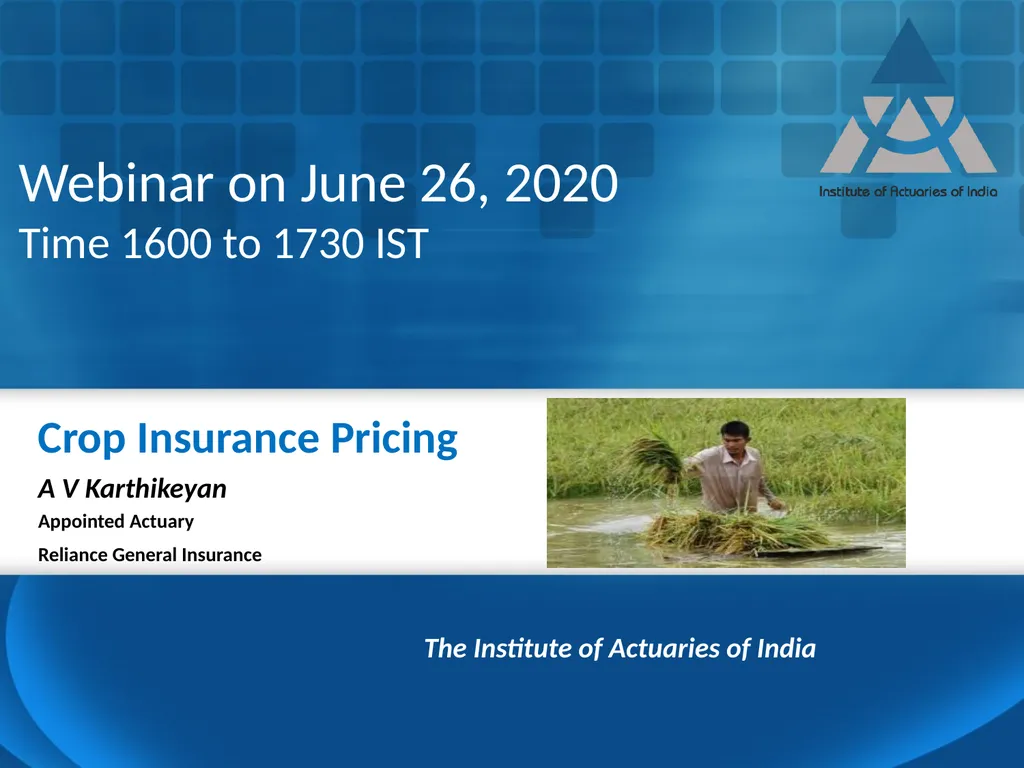 Crop Insurance Pricing A V Karthikeyan Appointed - slide 1 of 44