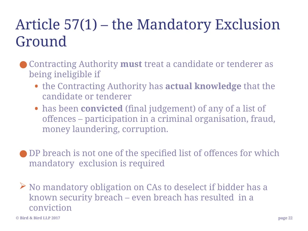 Bid exclusion risks in Public Procurement - slide 22 of 35
