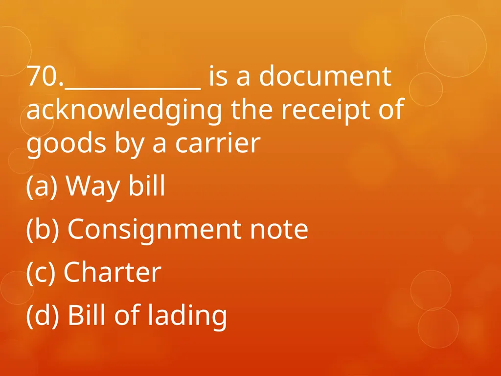 XI COMMERCE 1MARK QUIZ chapter 1-18 Presented by - slide 71 of 101