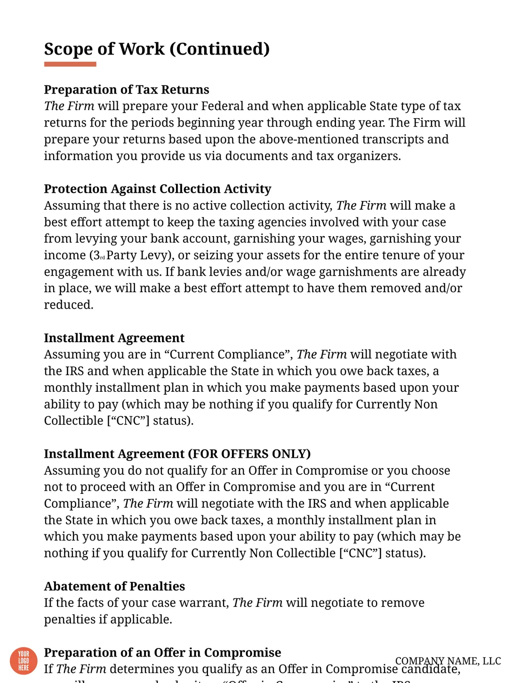 Tax Resolution Fixed Fee Agreement Engagement - slide 3 of 11