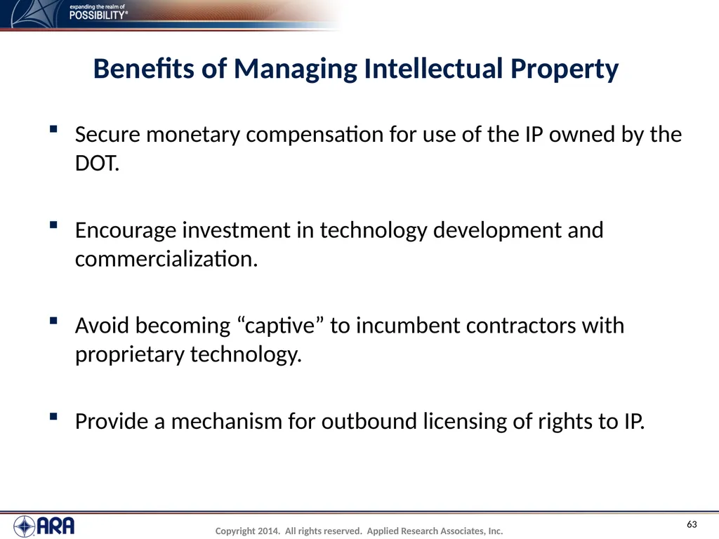 NCHRP 20-89 - Intellectual Property Management - slide 63 of 100
