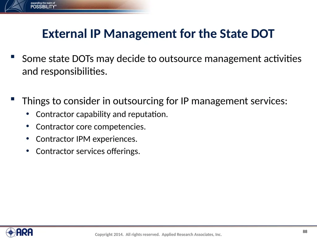 NCHRP 20-89 - Intellectual Property Management - slide 88 of 100