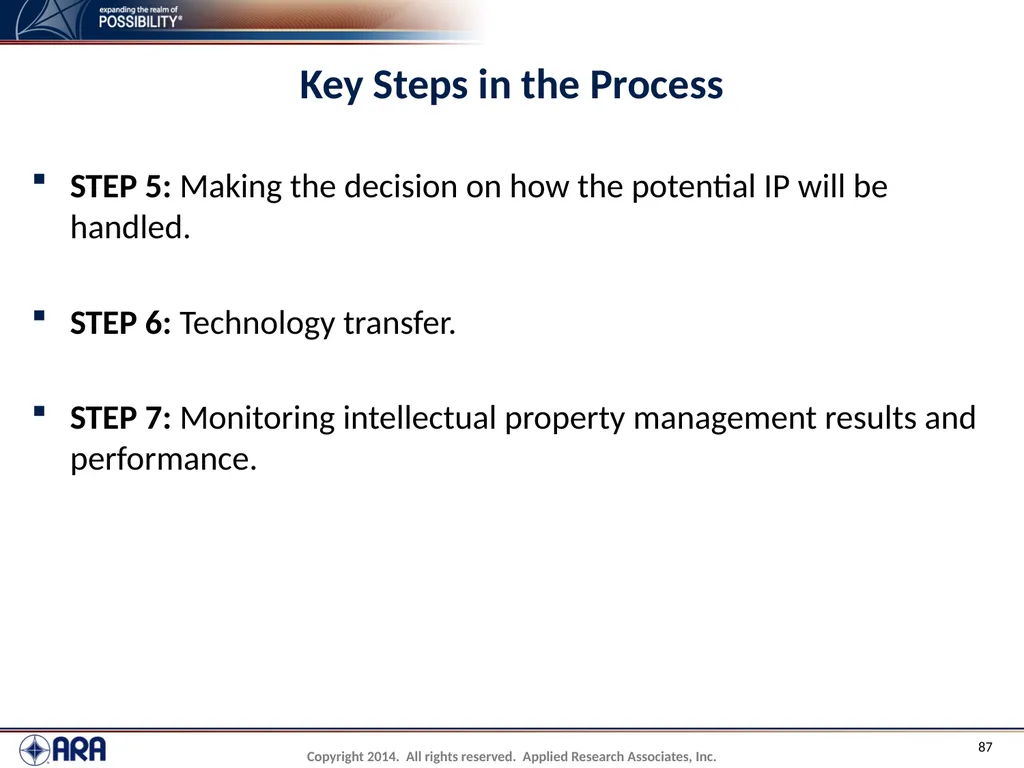NCHRP 20-89 - Intellectual Property Management - slide 87 of 100