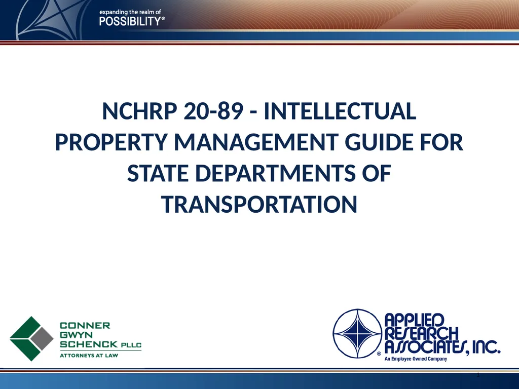NCHRP 20-89 - Intellectual Property Management - slide 1 of 100