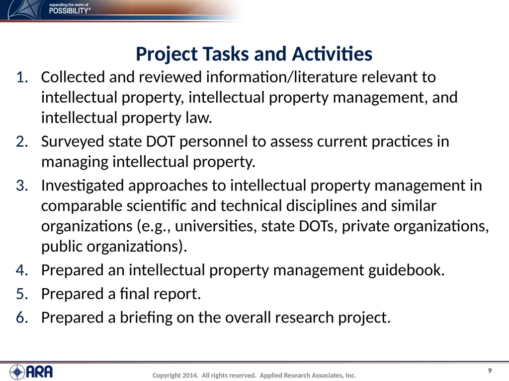 NCHRP 20-89 - Intellectual Property Management - slide 9 of 100