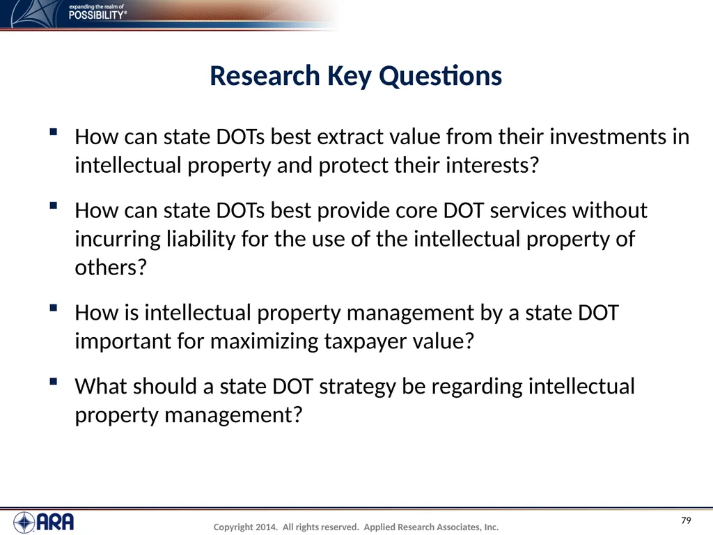 NCHRP 20-89 - Intellectual Property Management - slide 79 of 100
