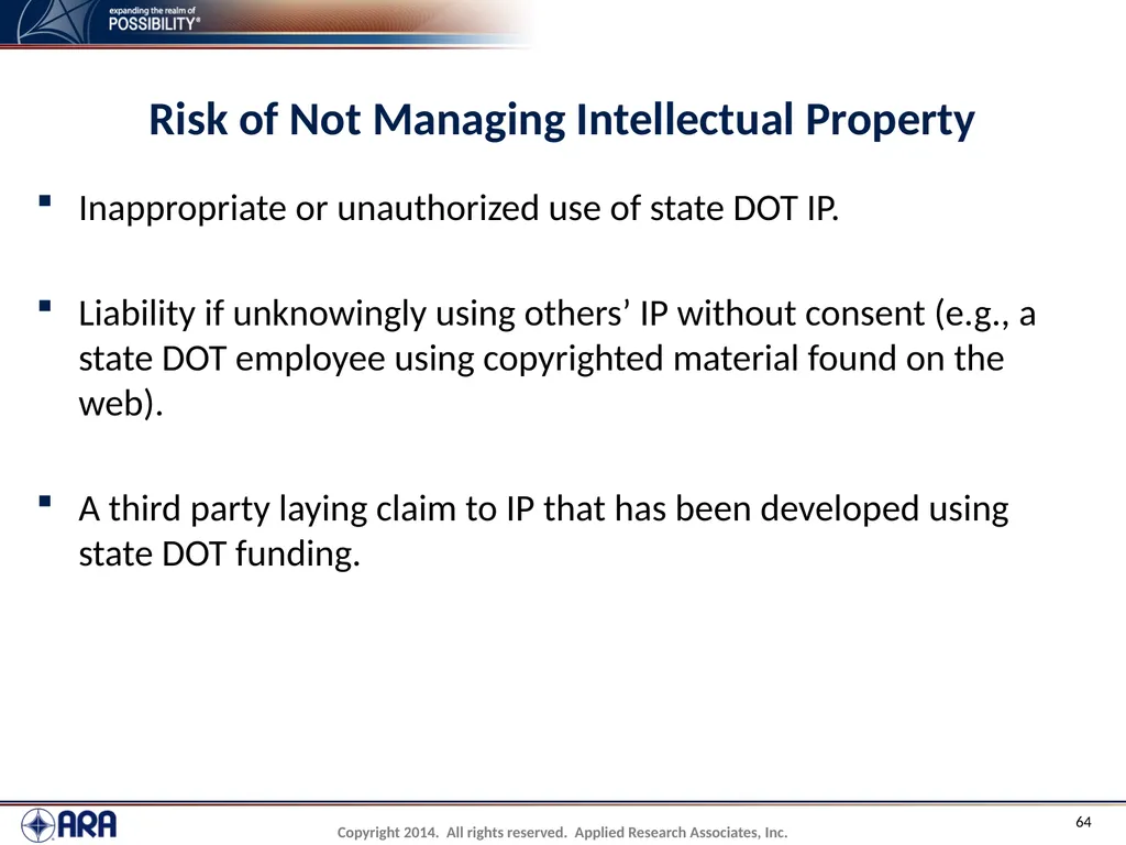 NCHRP 20-89 - Intellectual Property Management - slide 64 of 100