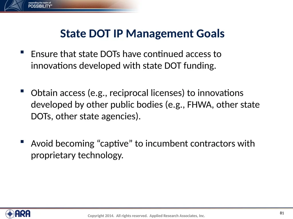 NCHRP 20-89 - Intellectual Property Management - slide 81 of 100