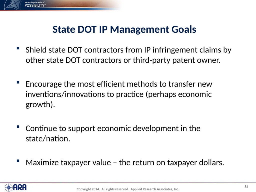 NCHRP 20-89 - Intellectual Property Management - slide 82 of 100