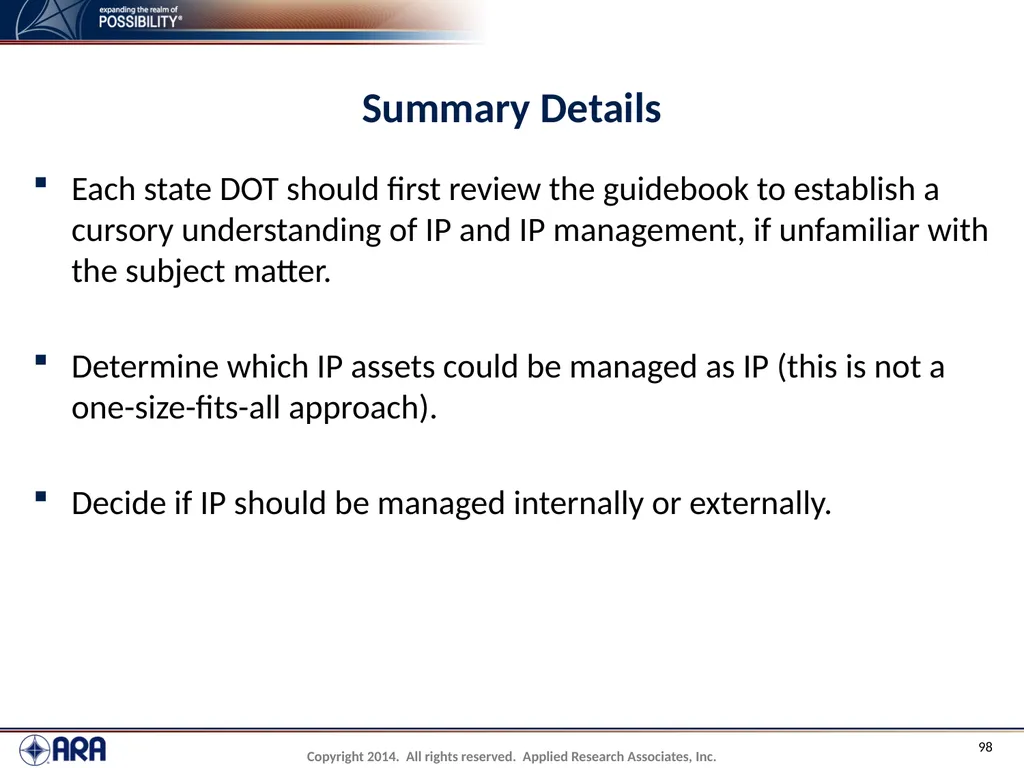 NCHRP 20-89 - Intellectual Property Management - slide 98 of 100