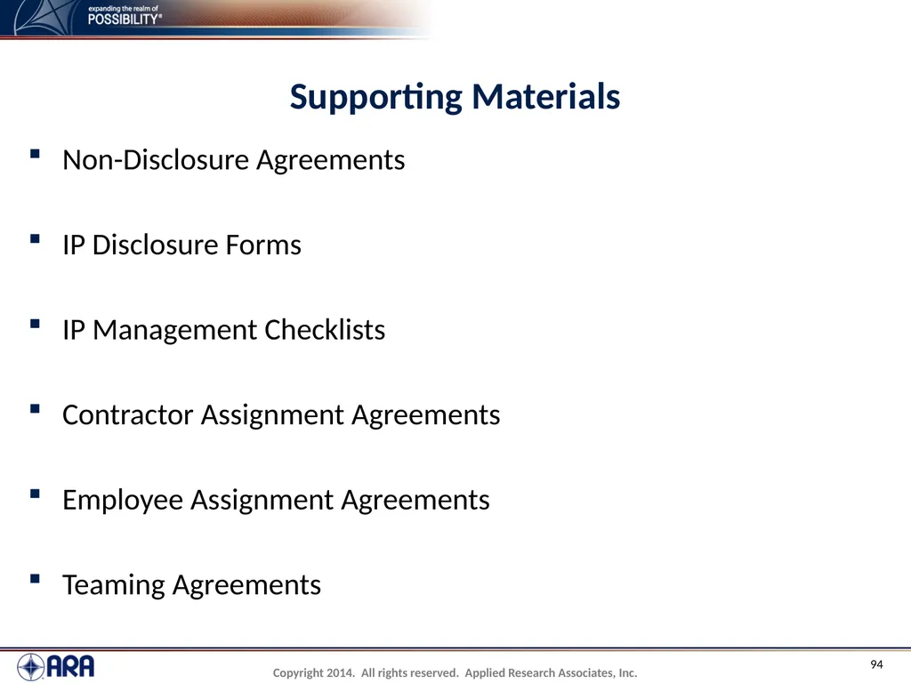 NCHRP 20-89 - Intellectual Property Management - slide 94 of 100