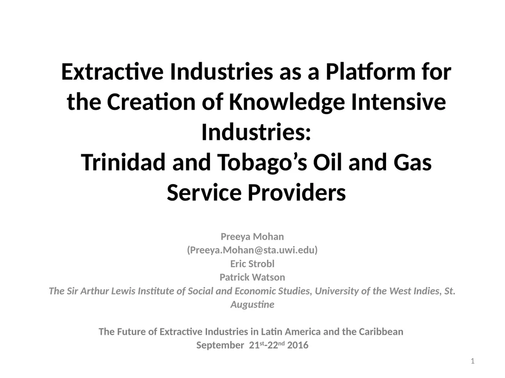 Extractive Industries as a Platform for the - slide 1 of 17