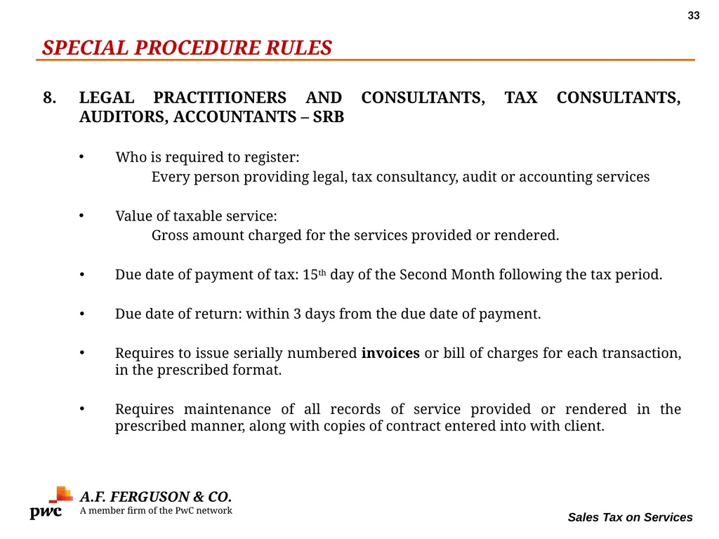 SALES TAX ON SERVICES Presentation By MR. ASIF - slide 33 of 38