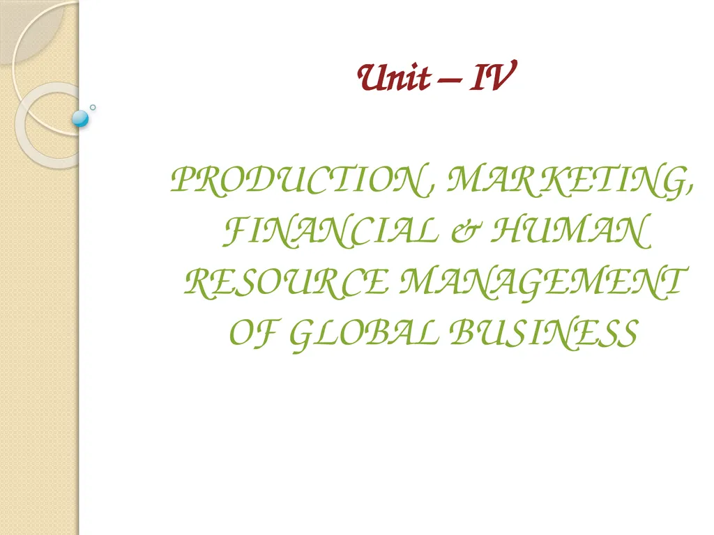 Unit – IV PRODUCTION, MARKETING, FINANCIAL & HUMAN - slide 1 of 35